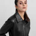 Camilla Stud-Embellished Black Leather Jacket - Zoomed