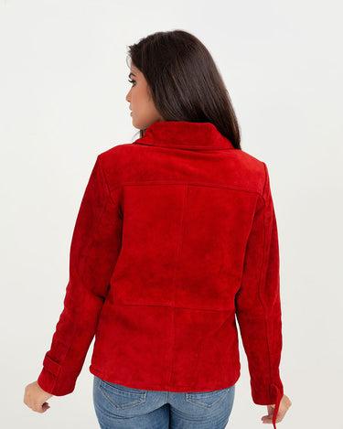 Cherry Blossom Suede Biker Leather Jacket - Back