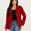 Cherry Blossom Suede Biker Leather Jacket - Front