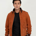 Colt Tan Suede Bomber Leather Jacket - Open