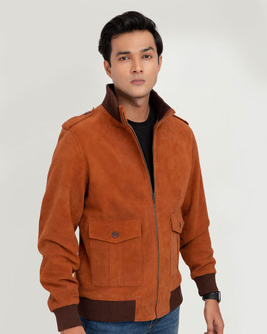 Colt Tan Suede Bomber Leather Jacket - Right