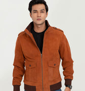 Colt Tan Suede Bomber Leather Jacket - Zipped