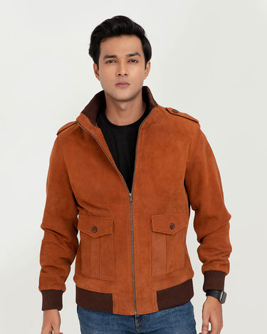 Colt Tan Suede Bomber Leather Jacket - Zipped