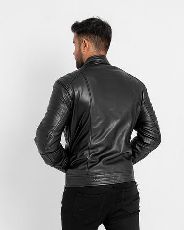 Connery Black Leather Moto Jacket - Back