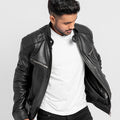 Connery Black Leather Moto Jacket - Front