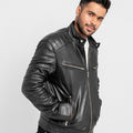 Connery Black Leather Moto Jacket - Left