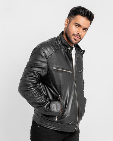 Connery Black Leather Moto Jacket - Left