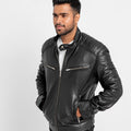 Connery Black Leather Moto Jacket - ZIpped