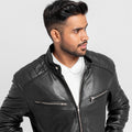 Connery Black Leather Moto Jacket - Zoom