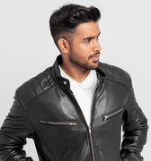 Connery Black Leather Moto Jacket - Zoom