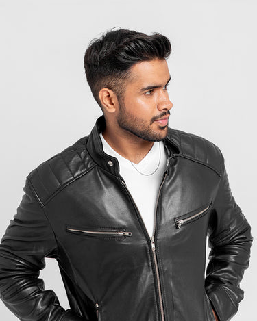 Connery Black Leather Moto Jacket - Zoom