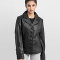 Constance Corset Black Leather Buttoned Jacket - Buttoned