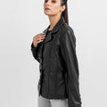 Constance Corset Black Leather Buttoned Jacket - Right