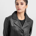 Constance Corset Black Leather Buttoned Jacket - Zoomed