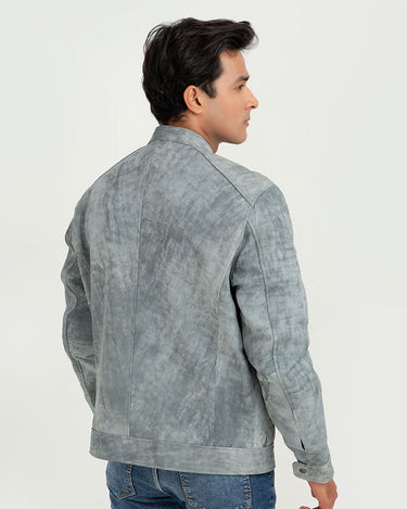 Corrado Ash Grey Racer Matte Leather Jacket - Back