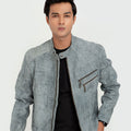 Corrado Ash Grey Racer Matte Leather Jacket - Front Open