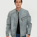 Corrado Ash Grey Racer Matte Leather Jacket - Front