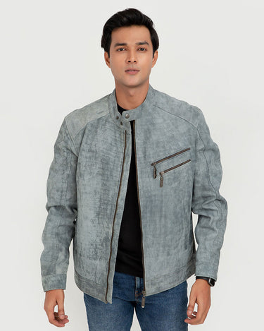 Corrado Ash Grey Racer Matte Leather Jacket - Front