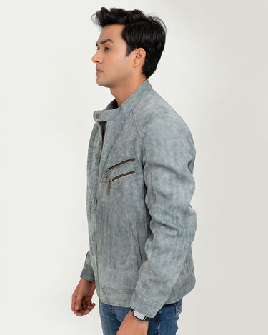 Corrado Ash Grey Racer Matte Leather Jacket - Left