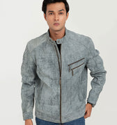 Corrado Ash Grey Racer Matte Leather Jacket - Zipped