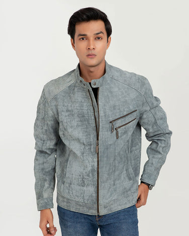 Corrado Ash Grey Racer Matte Leather Jacket - Zipped