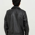 Damon Black Leather Belted Biker Jacket - Back