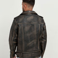 Damon Distressed Brown Leather Belted Biker Jacket - Back