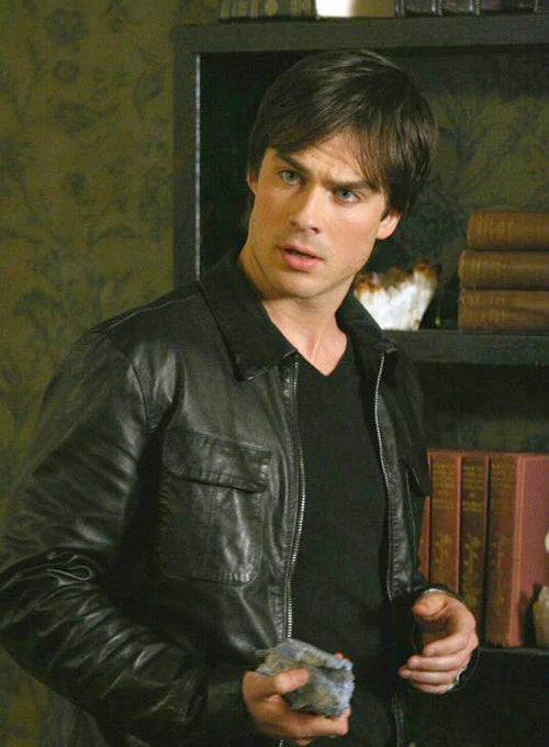 Vampire Diaries Damon Salvatore Black Leather Jacket