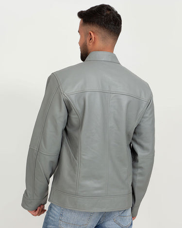 Danilo Light Grey Biker Leather Jacket - Back