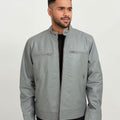 Danilo Light Grey Biker Leather Jacket - Front Open