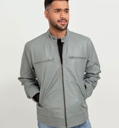 Danilo Light Grey Biker Leather Jacket - Front