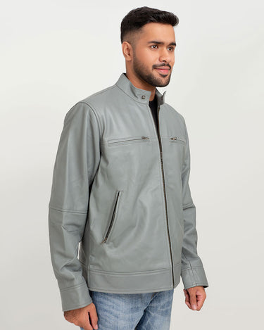 Danilo Light Grey Biker Leather Jacket - Left