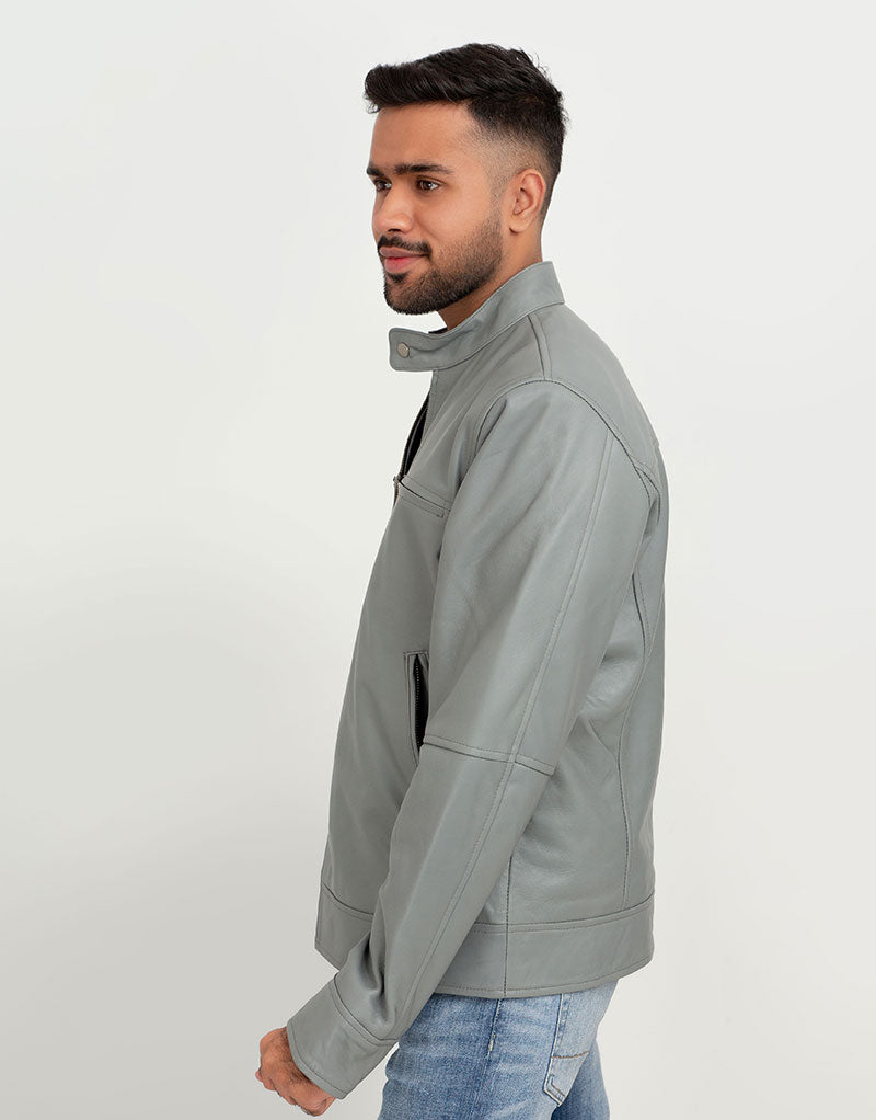 Buy Danilo Light Grey Biker Leather Jacket - LeathersInn