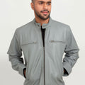 Danilo Light Grey Biker Leather Jacket - Zoom