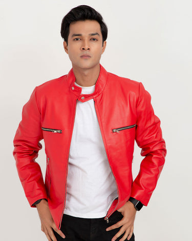 Dante Vibrant Red Moto Leather Jacket - Front