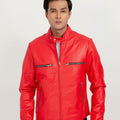 Dante Vibrant Red Moto Leather Jacket - Zipped