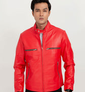 Dante Vibrant Red Moto Leather Jacket - Zipped