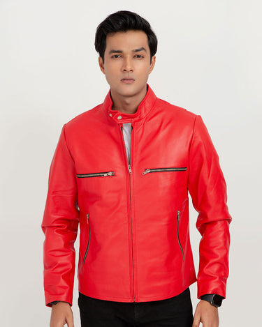 Dante Vibrant Red Moto Leather Jacket - Zipped