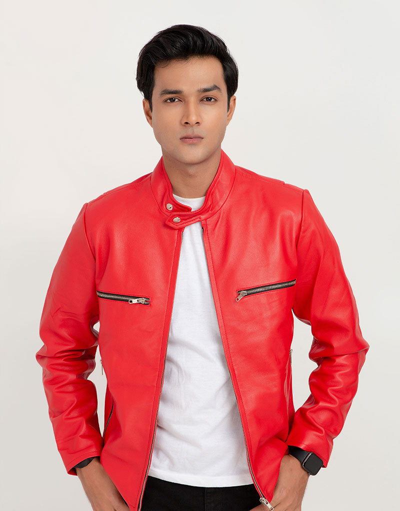 Dante Vibrant Red Moto Leather Jacket - Zoom