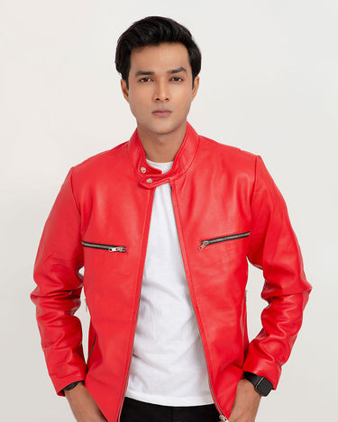 Dante Vibrant Red Moto Leather Jacket - Zoom