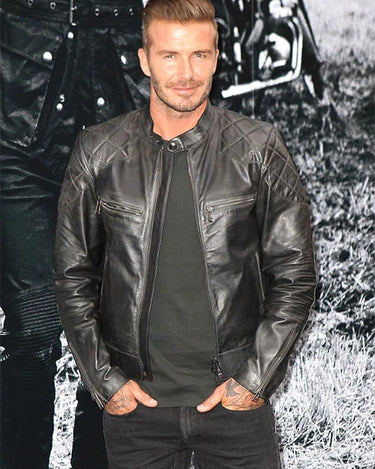 David Beckham Black Leather Biker Jacket - Main