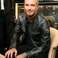 David Beckham Black Leather Biker Jacket - Pose