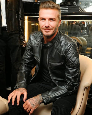 David Beckham Black Leather Biker Jacket - Pose