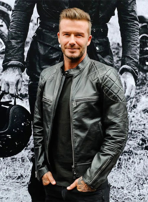 David Beckham Black Leather Biker Jacket