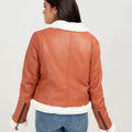 Decker Red-Orange with White Fur Leather Jacket - Back