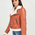 Decker Red-Orange with White Fur Leather Jacket - Left