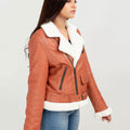 Decker Red-Orange with White Fur Leather Jacket - Right