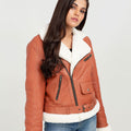 Decker Red-Orange with White Fur Leather Jacket - Zoom