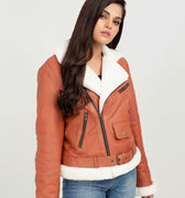 Decker Red-Orange with White Fur Leather Jacket - Zoom