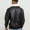 Demi Lined White Shearling Black Aviator Leather Jacket - Back